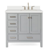 Ariel Cambridge 37'' Right Offset Rectangle Sink Freestanding Vanity with White Quartz Countertop in Grey