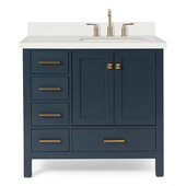 Ariel Cambridge 37'' Right Offset Rectangle Sink Freestanding Vanity with White Quartz Countertop in Midnight Blue
