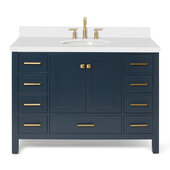 Ariel Cambridge 49'' Oval Sink Freestanding Vanity with White Quartz Countertop in Midnight Blue