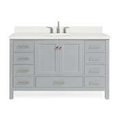 Ariel Cambridge 55'' Oval Sink Freestanding Vanity with White Quartz Countertop in Grey