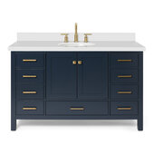 Ariel Cambridge 55'' Oval Sink Freestanding Vanity with White Quartz Countertop in Midnight Blue