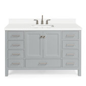 Ariel Cambridge 55'' Single Rectangle Sink Freestanding Vanity with White Quartz Countertop in Grey