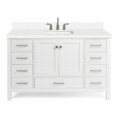 Ariel Cambridge 55'' Single Rectangle Sink Freestanding Vanity with White Quartz Countertop in White