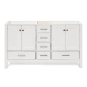  Cambridge 60'' Double Sink Base Cabinet In White, 60''W x 21-1/2''D x 33-1/2''H