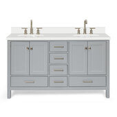 Ariel Cambridge 61'' Double Oval Sink Freestanding Vanity with White Quartz Countertop in Grey