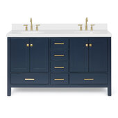 Ariel Cambridge 61'' Double Oval Sink Freestanding Vanity with White Quartz Countertop in Midnight Blue