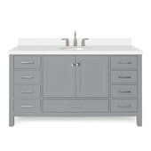 Ariel Cambridge 61'' Oval Sink Freestanding Vanity with White Quartz Countertop in Grey