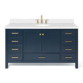 Ariel Cambridge 61'' Oval Sink Freestanding Vanity with White Quartz Countertop in Midnight Blue