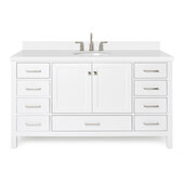 Ariel Cambridge 61'' Oval Sink Freestanding Vanity with White Quartz Countertop in White