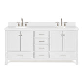 Ariel Cambridge 73'' Double Oval Sink Freestanding Vanity with White Quartz Countertop in White