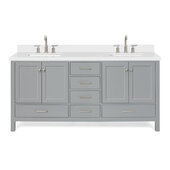 Ariel Cambridge 73'' Double Rectangle Sink Freestanding Vanity with White Quartz Countertop in Grey