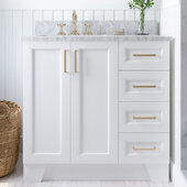  Taylor 37'' W Single Sink Bath Vanity with Left Offset Oval Sink and Carrara White Marble Countertop, White, 37'' W x 22'' D x 36'' H