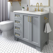  Taylor 37'' W Single Sink Bath Vanity with Right Offset Oval Sink and White Quartz Countertop, Grey, 37'' W x 22'' D x 36'' H