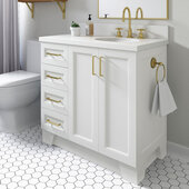  Taylor 37'' W Single Sink Bath Vanity with Right Offset Oval Sink and White Quartz Countertop, White, 37'' W x 22'' D x 36'' H