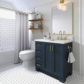  Taylor 37'' W Single Sink Bath Vanity with Right Offset Rectangle Sink and White Quartz Countertop, Midnight Blue, 37'' W x 22'' D x 36'' H