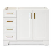  Taylor 42'' Right Offset Single Sink Base Cabinet In White, 42''W x 21-1/2''D x 33-1/2''H