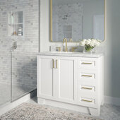  Taylor 43'' W Single Sink Bath Vanity with Left Offset Rectangle Sink and Carrara White Marble Countertop, White, 43'' W x 22'' D x 36'' H