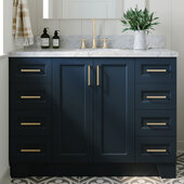  Taylor 49'' W Single Sink Bath Vanity with Oval Sink and Carrara White Marble Countertop, Midnight Blue, 49'' W x 22'' D x 36'' H