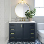  Taylor 49'' W Single Sink Bath Vanity with Oval Sink and White Quartz Countertop, Midnight Blue, 49'' W x 22'' D x 36'' H