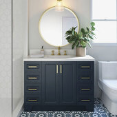  Taylor 49'' W Single Sink Bath Vanity with Rectangle Sink and White Quartz Countertop, Midnight Blue, 49'' W x 22'' D x 36'' H