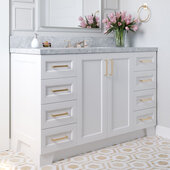  Taylor 55'' W Single Sink Bath Vanity with Oval Sink and Carrara White Marble Countertop, White, 55'' W x 22'' D x 36'' H