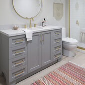  Taylor 55'' W Single Sink Bath Vanity with Oval Sink and White Quartz Countertop, Grey, 55'' W x 22'' D x 36'' H
