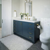  Taylor 61'' W Single Sink Bath Vanity with Oval Sink and White Quartz Countertop, Midnight Blue, 61'' W x 22'' D x 36'' H