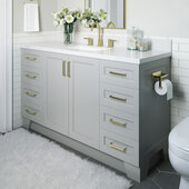  Taylor 61'' W Single Sink Bath Vanity with Rectangle Sink and White Quartz Countertop, Grey, 61'' W x 22'' D x 36'' H