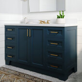  Taylor 61'' W Single Sink Bath Vanity with Rectangle Sink and White Quartz Countertop, Midnight Blue, 61'' W x 22'' D x 36'' H