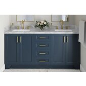  Taylor 73'' W Double Sink Bath Vanity with Rectangle Sinks and Carrara White Marble Countertop, Midnight Blue, 73'' W x 22'' D x 36'' H