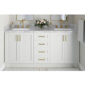  Taylor 73'' W Double Sink Bath Vanity with Rectangle Sinks and Carrara White Marble Countertop, White, 73'' W x 22'' D x 36'' H