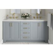  Taylor 73'' W Double Sink Bath Vanity with Rectangle Sinks and White Quartz Countertop, Grey, 73'' W x 22'' D x 36'' H