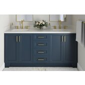  Taylor 73'' W Double Sink Bath Vanity with Rectangle Sinks and White Quartz Countertop, Midnight Blue, 73'' W x 22'' D x 36'' H