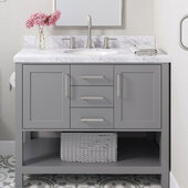  Bayhill 43'' W Single Sink Bath Vanity with Oval Sink and Carrara White Marble Countertop, Grey, 43'' W x 22'' D x 36'' H
