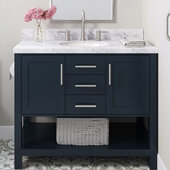  Bayhill 43'' W Single Sink Bath Vanity with Oval Sink and Carrara White Marble Countertop, Midnight Blue, 43'' W x 22'' D x 36'' H