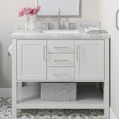  Bayhill 43'' W Single Sink Bath Vanity with Rectangle Sink and Carrara White Marble Countertop, White, 43'' W x 22'' D x 36'' H