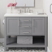  Bayhill 43'' W Single Sink Bath Vanity with Oval Sink and White Quartz Countertop, Grey, 43'' W x 22'' D x 36'' H