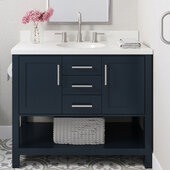  Bayhill 43'' W Single Sink Bath Vanity with Oval Sink and White Quartz Countertop, Midnight Blue, 43'' W x 22'' D x 36'' H