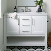  Bayhill 43'' W Single Sink Bath Vanity with Oval Sink and White Quartz Countertop, White, 43'' W x 22'' D x 36'' H