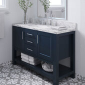  Bayhill 49'' W Single Sink Bath Vanity with Rectangle Sink and Carrara White Marble Countertop, Midnight Blue, 49'' W x 22'' D x 36'' H