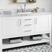  Bayhill 55'' W Single Sink Bath Vanity with Rectangle Sink and Carrara White Marble Countertop, White, 55'' W x 22'' D x 36'' H