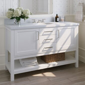  Bayhill 55'' W Single Sink Bath Vanity with Oval Sink and White Quartz Countertop, White, 55'' W x 22'' D x 36'' H
