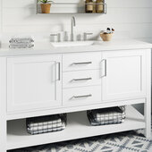  Bayhill 55'' W Single Sink Bath Vanity with Rectangle Sink and White Quartz Countertop, White, 55'' W x 22'' D x 36'' H