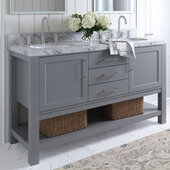  Bayhill 61'' W Double Sink Bath Vanity with Oval Sinks and Carrara White Marble Countertop, Grey, 61'' W x 22'' D x 36'' H