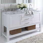  Bayhill 61'' W Double Sink Bath Vanity with Oval Sinks and Carrara White Marble Countertop, White, 61'' W x 22'' D x 36'' H