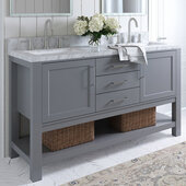  Bayhill 61'' W Double Sink Bath Vanity with Rectangle Sinks and Carrara White Marble Countertop, Grey, 61'' W x 22'' D x 36'' H