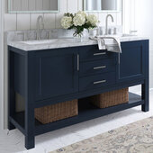  Bayhill 61'' W Double Sink Bath Vanity with Rectangle Sinks and Carrara White Marble Countertop, Midnight Blue, 61'' W x 22'' D x 36'' H