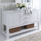  Bayhill 61'' W Double Sink Bath Vanity with Rectangle Sinks and Carrara White Marble Countertop, White, 61'' W x 22'' D x 36'' H