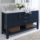  Bayhill 61'' W Double Sink Bath Vanity with Oval Sinks and White Quartz Vanity Top, Midnight Blue, 61'' W x 22'' D x 36'' H