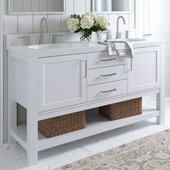  Bayhill 61'' W Double Sink Bath Vanity with Oval Sinks and White Quartz Vanity Top, White, 61'' W x 22'' D x 36'' H